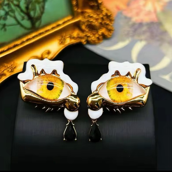 Micola - Personality Art Devil's Eye Teardrop Earrings & Ring Set ( Adjustable) - Picture 4 of 15